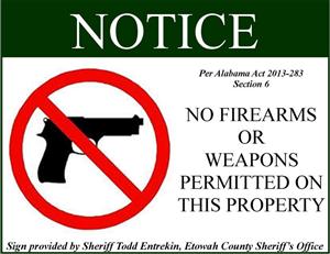 no firearms or weapons allowed sign
